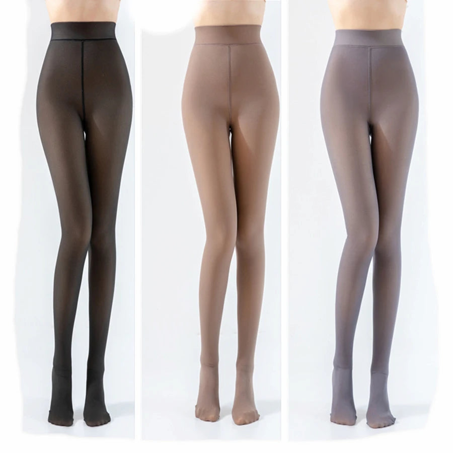Women's Fleece Lined Tights - Fake Sheer Warm Pantyhose Thick Winter Leggings