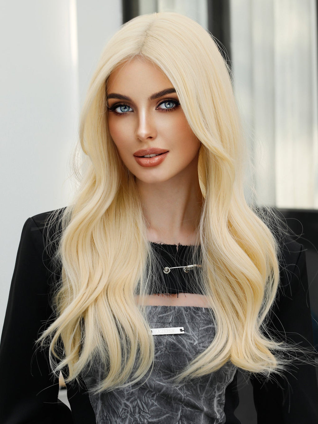 Blonde Lace Front Wig Long Wavy Wig Women Curly Central Blonde