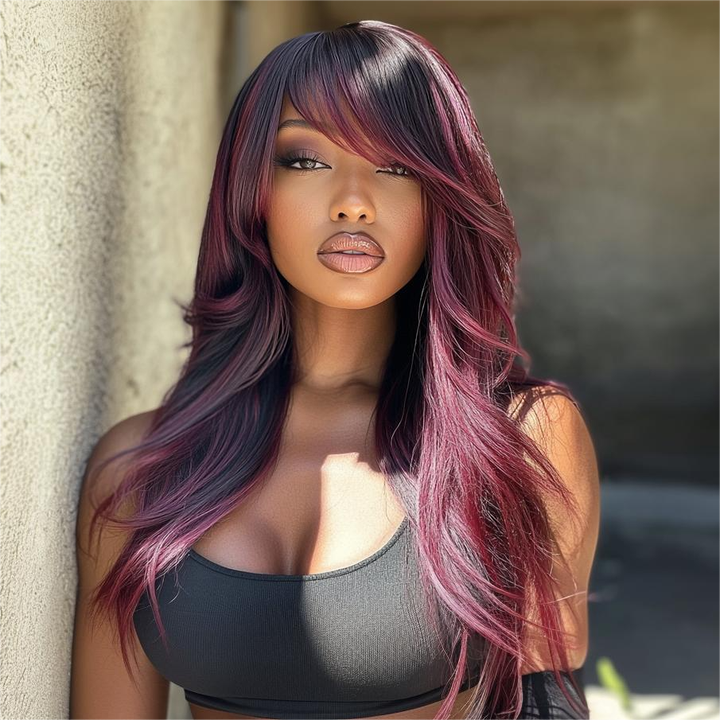 Fashion wig Europe and the United States purple gradient straight bangs wig