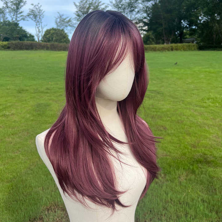 Fashion wig Europe and the United States purple gradient straight bangs wig
