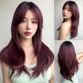 Fashion wig Europe and the United States purple gradient straight bangs wig