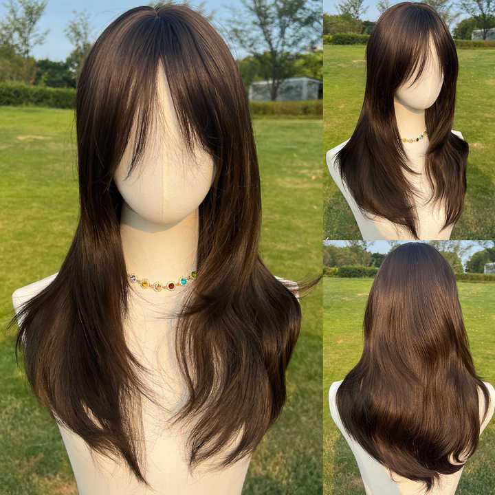 Natural Black Curly Straight High Temperature Fiber Silk Wig