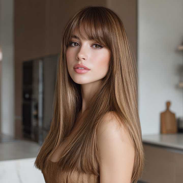 Popular Brown Long Straight Hair Bangs High Temperature Silk Headband Wig