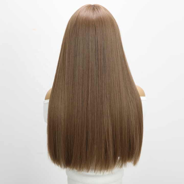 Popular Brown Long Straight Hair Bangs High Temperature Silk Headband Wig
