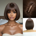 Short Brown Layered Synthetic Wig Dark Brown Shoulder Length Straight Wig