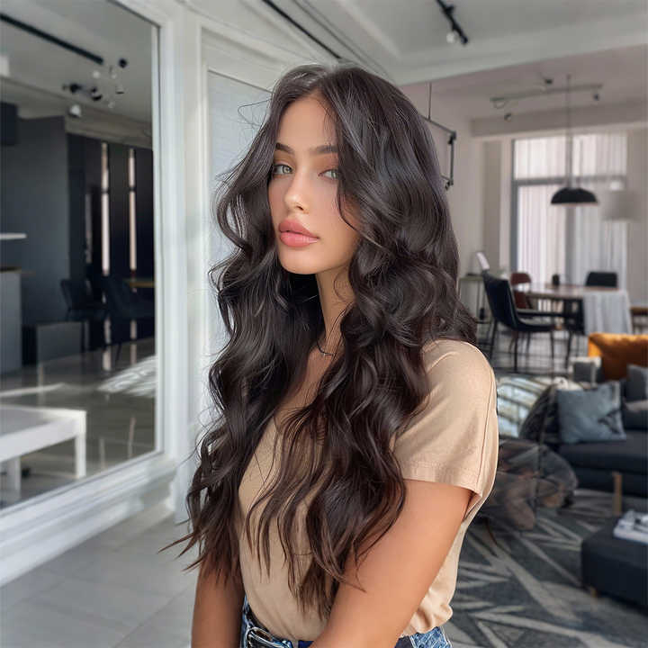 26 inch long brown body wave lace front wig -- natural looking.