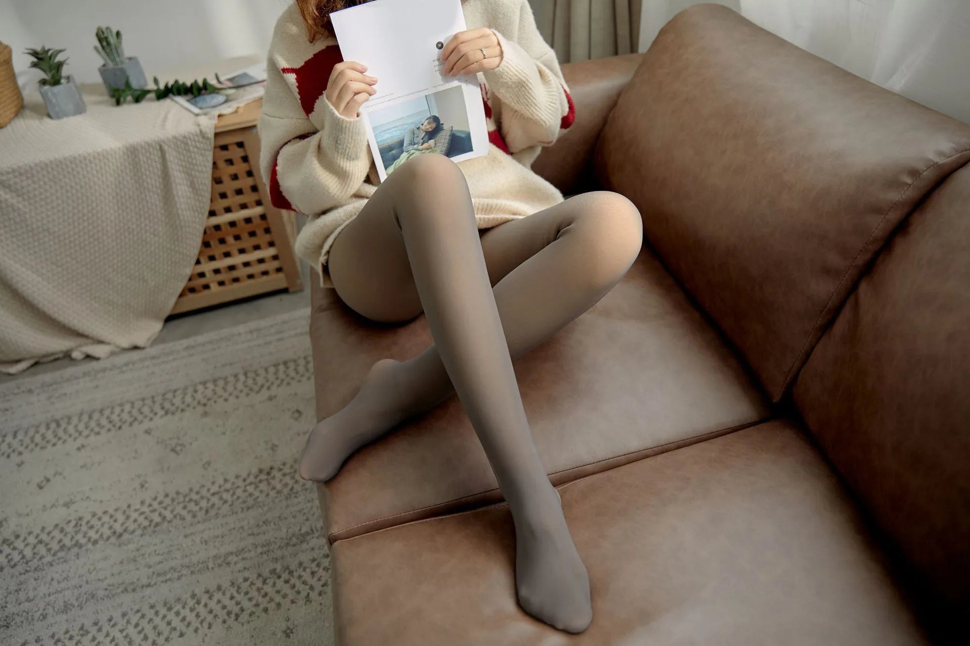 Women's Fleece Lined Tights - Fake Sheer Warm Pantyhose Thick Winter Leggings
