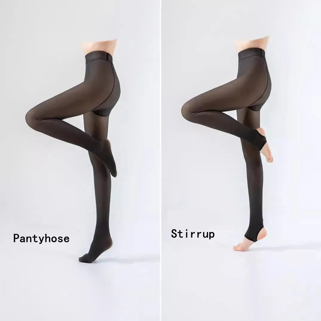Women's Fleece Lined Tights - Fake Sheer Warm Pantyhose Thick Winter Leggings