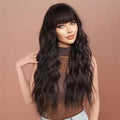 30'' Long Black Wavy Wigs for Women Synthetic Curly Wave Wig With Bangs Natural Black Curly Hair Wig for Girls Daily Party Use