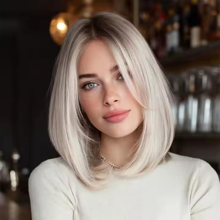 Lace Platinum Women's Wigs Imported Silk Chemical Fiber Smooth Natural Short Straight Hair Headpieces