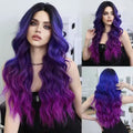 Front Synthetic Wig Center Section Curly Wave Blue Purple Wig For Everyday Parties