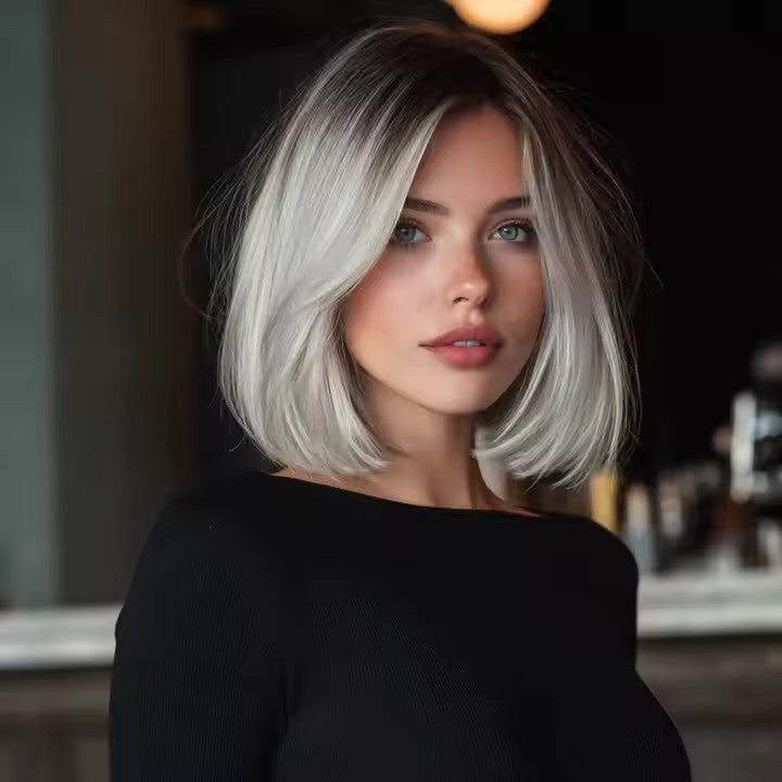 Lace Platinum Women's Wigs Imported Silk Chemical Fiber Smooth Natural Short Straight Hair Headpieces