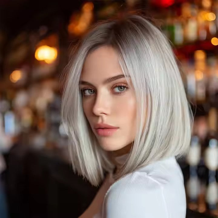 Lace Platinum Women's Wigs Imported Silk Chemical Fiber Smooth Natural Short Straight Hair Headpieces