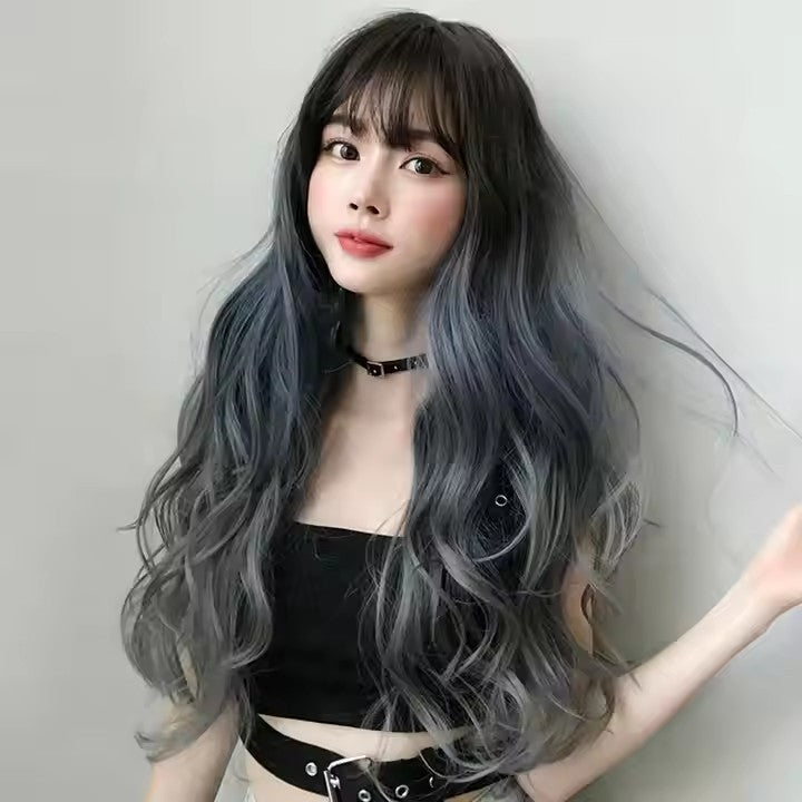 Blue Gray Curly Wigs Wholesale Heat Resistant Fiber