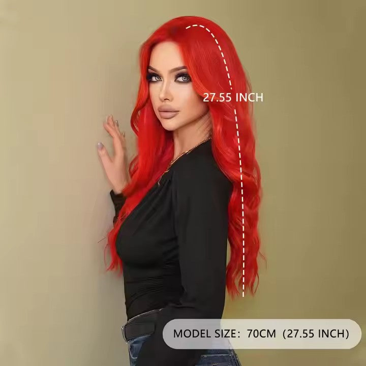 Red Wig Lace Front Wigs Women Body Wave Pre Pulled Baby Hair Synthetic